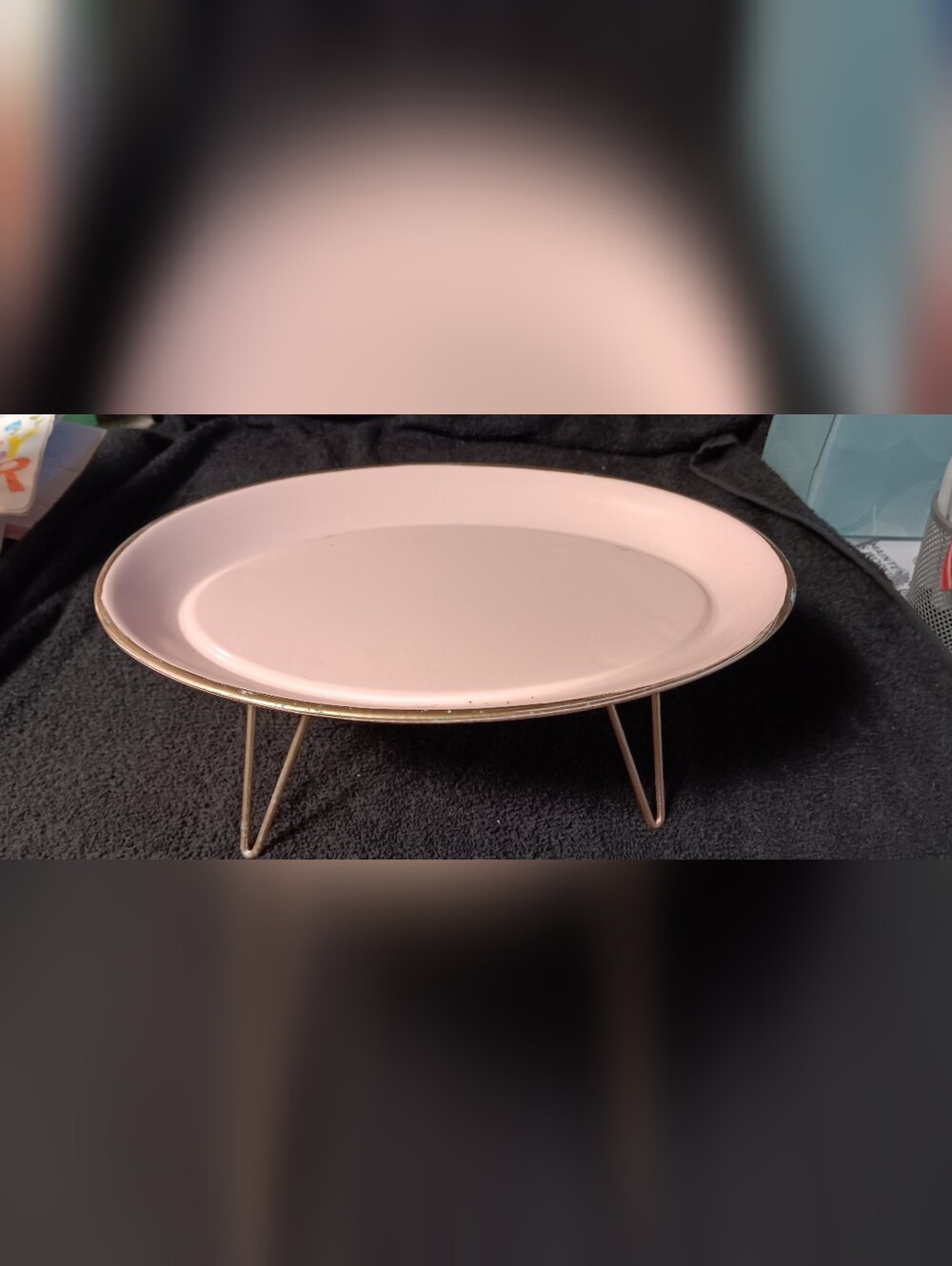 Pink Oval Metal Serving/display/Trinket Tray